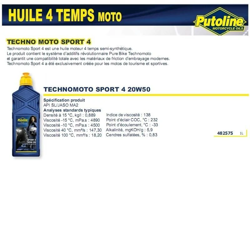 4-Takt Sport 4 Öl 20W50 halbsynthetisches 1L PUTOLINE