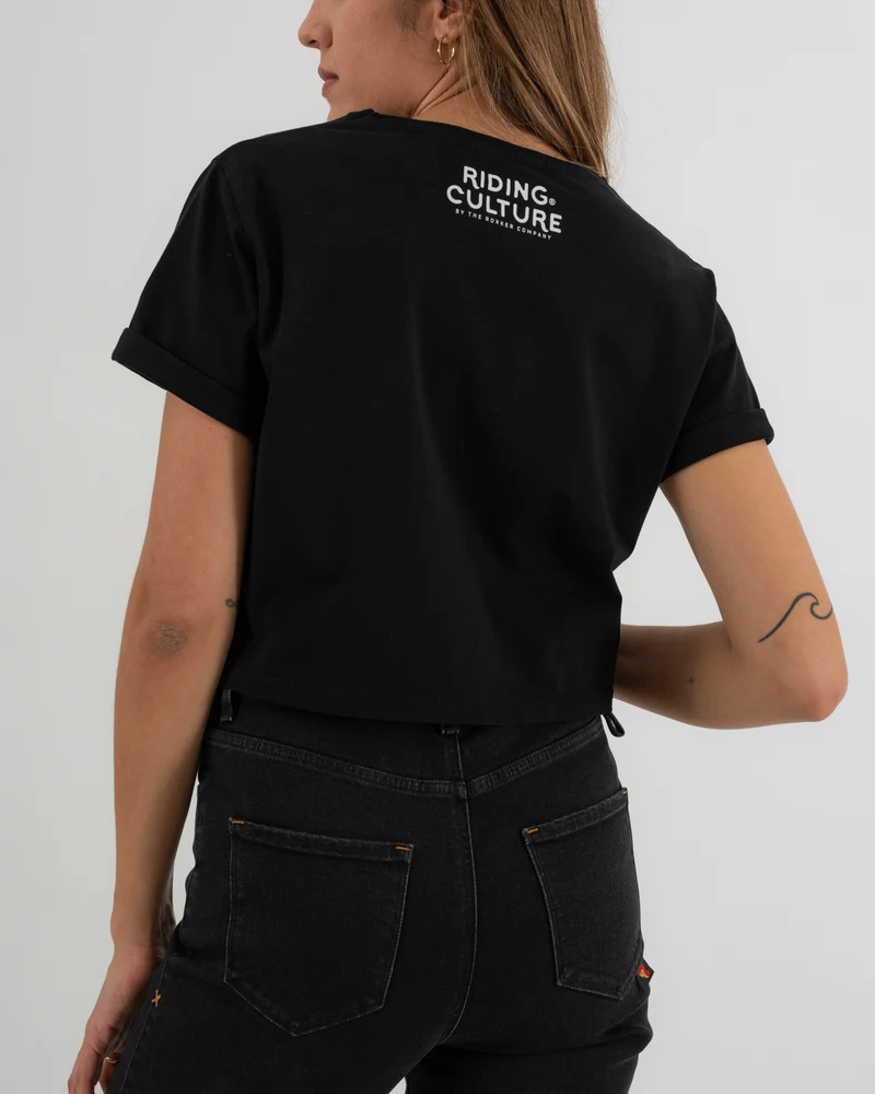 Checkerboard Crop Top Black T-Shirt Women