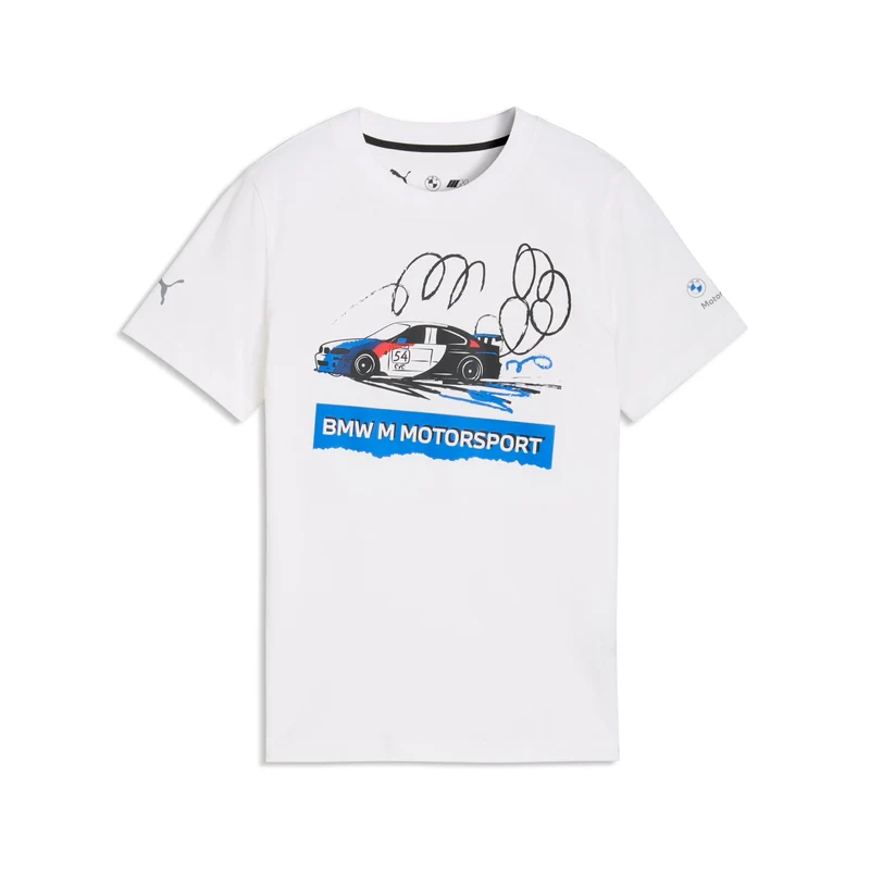 BMW M Motorsport Kids Car Graphic T-Shirt, weiß
