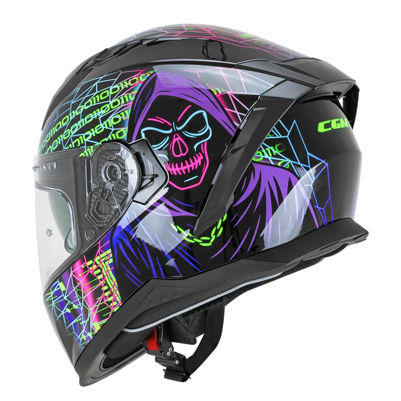 CGM 311T BLAST TECH CASCO DE MOTO INTEGRALES NEGRO MORADO VERDE FLUOR