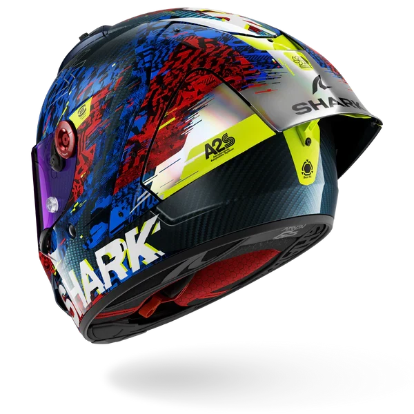 SHARK AERON-GP FIM RACING #2 SPEED-VIB Carbon Azul Rojo Casco De Moto