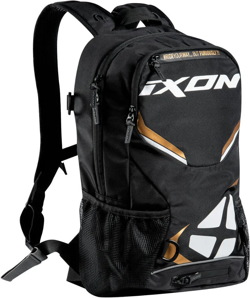 IXON R-Tension 23 Mochila TEXTIL Moto Negro Blanco Oro 23 L