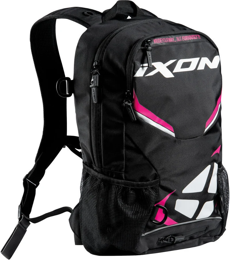 IXON R-Tension 23 Mochila TEXTIL Moto Negro Blanco Fucsia 23 L