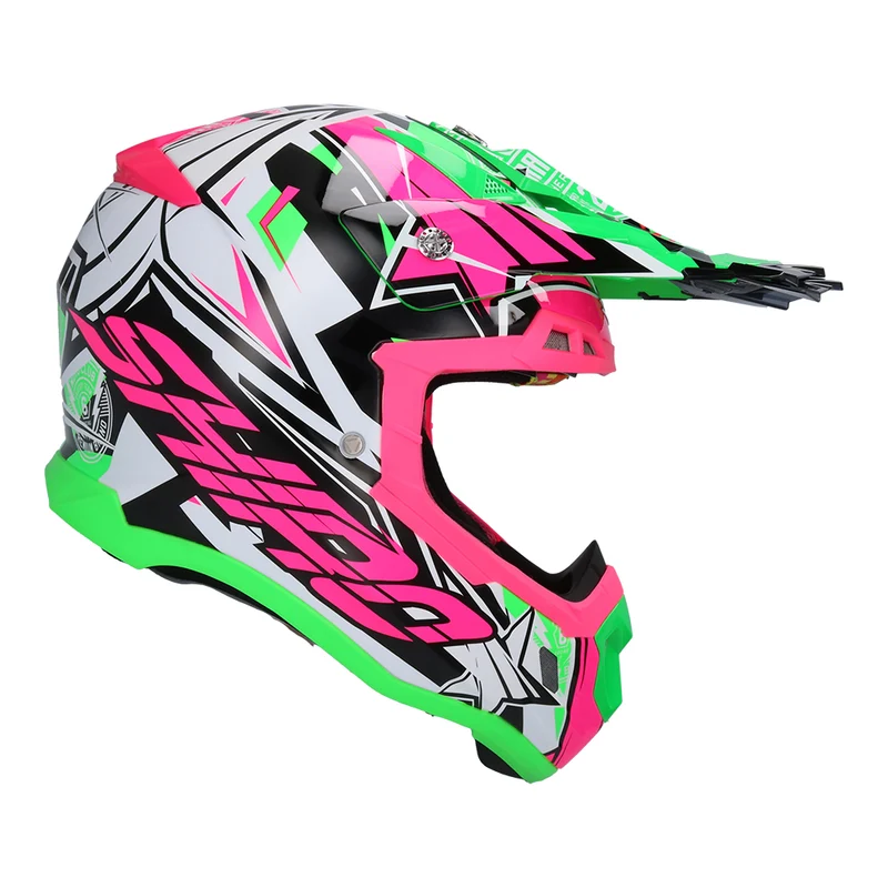 SHIRO MX-917 THUNDER 3 Casco de moto De Motocross ROSA_VERDE FLUOR