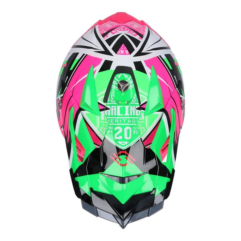 SHIRO MX-917 THUNDER 3 Casco de moto De Motocross ROSA_VERDE FLUOR
