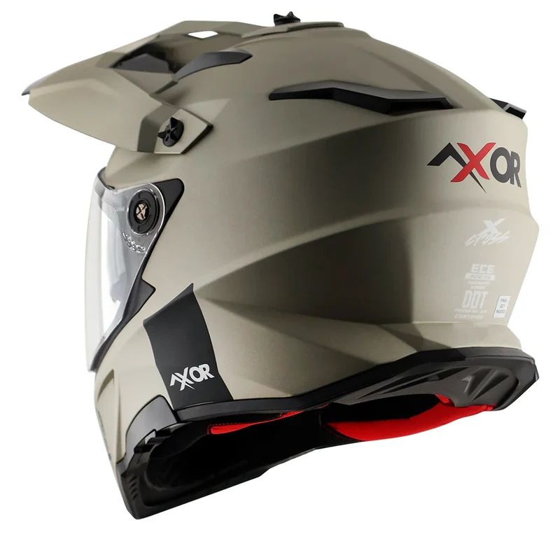 AXOR X-CROSS CASCO DOBLE VISERA DEPORTIVO DUAL MOTOCICLETA ARENA MATE