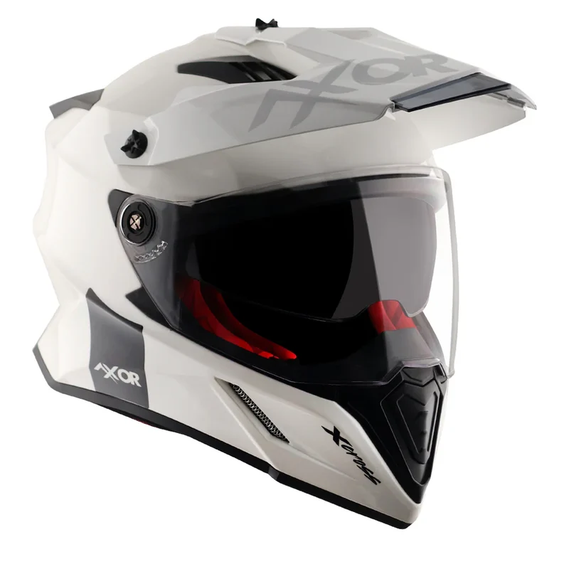 AXOR X-CROSS CASCO DOBLE VISERA DEPORTIVO DUAL MOTOCICLETA BLANCO PERLA
