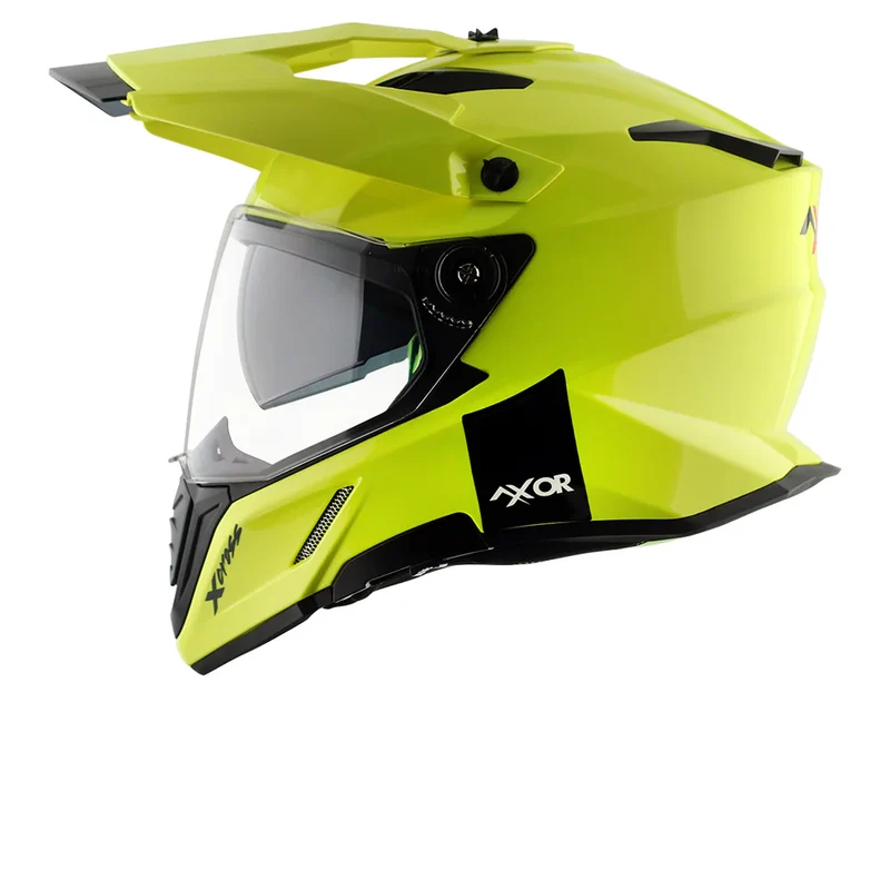 AXOR X-CROSS CASCO DOBLE VISERA DEPORTIVO DUAL MOTOCICLETA AMARILLO FLUOR
