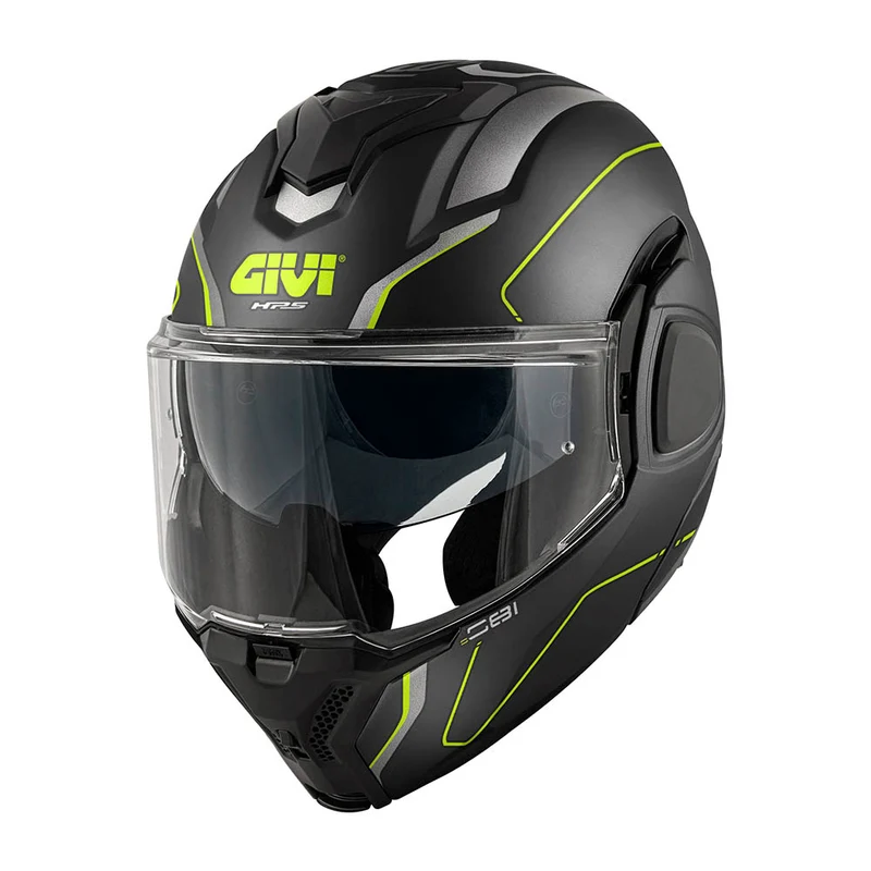 GIVI CASCO FLIP BACK FIBER X36 PLUSE NEGRO MATE PLATA YELLOW