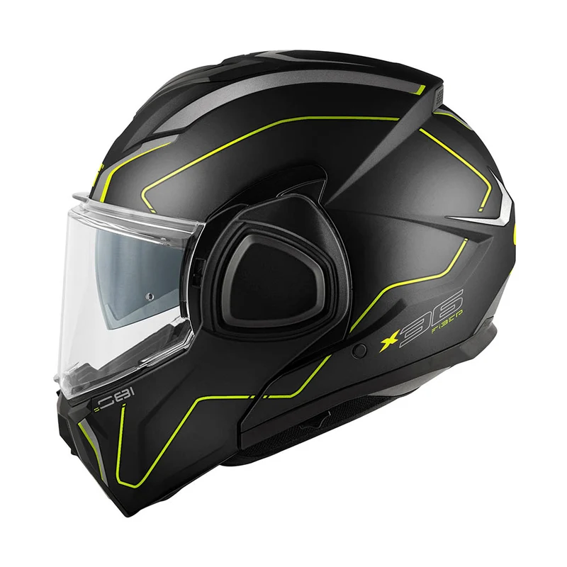 GIVI CASCO FLIP BACK FIBER X36 PLUSE NEGRO MATE PLATA YELLOW
