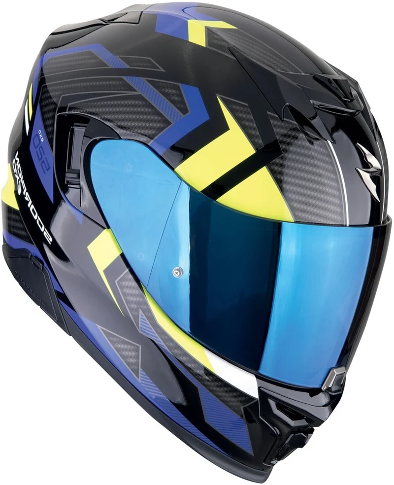 SCORPION CASCOS INTEGRALES EXO-520 EVO AIR SENSUS NEGRO AZUL AMARILLO NEÓN