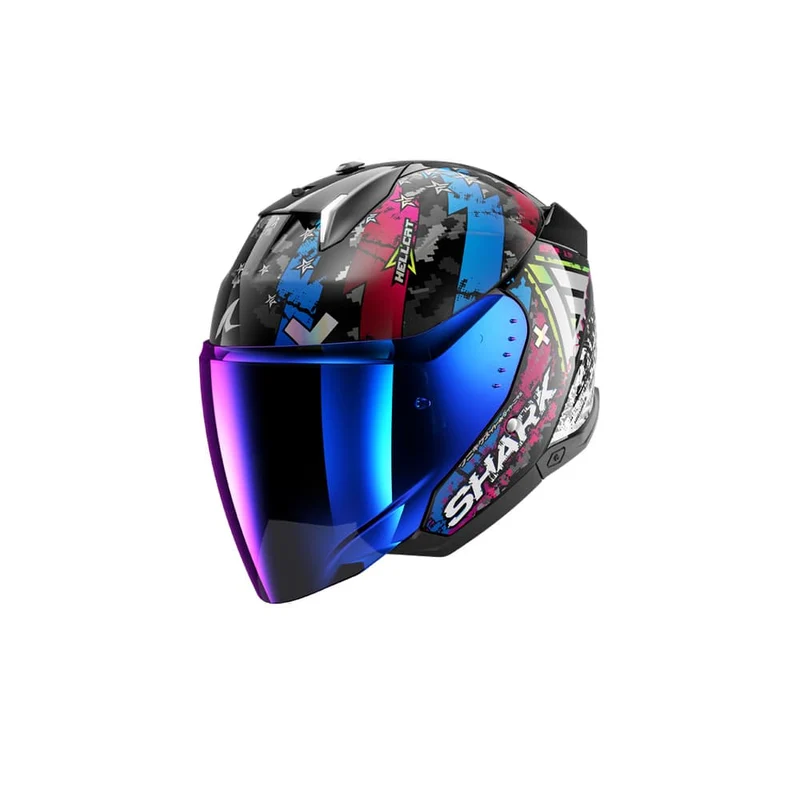 SHARK SKWAL i3 JET Hellcat CASCO NEGRO MATE CROMADO AZUL