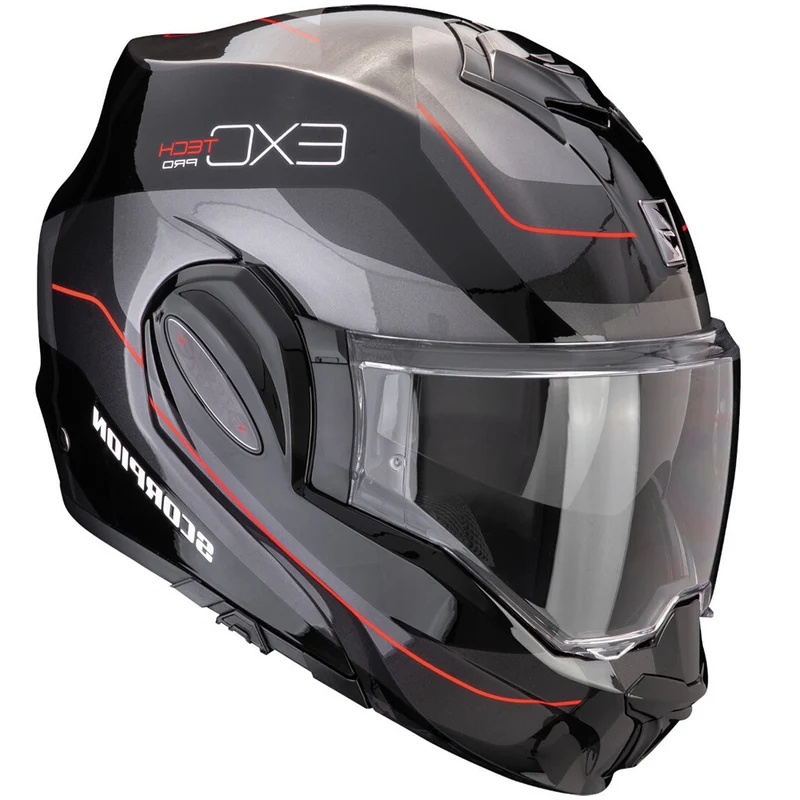 SCORPION Exo-Tech Evo Pro Commuta Casco modular Negro Plata Rojo