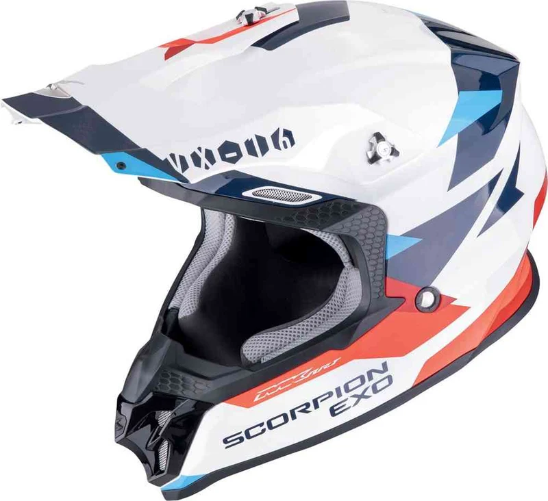 SCORPION VX-16 EVO AIR ROD Enduro Moto Casco Blanco Rojo Azul