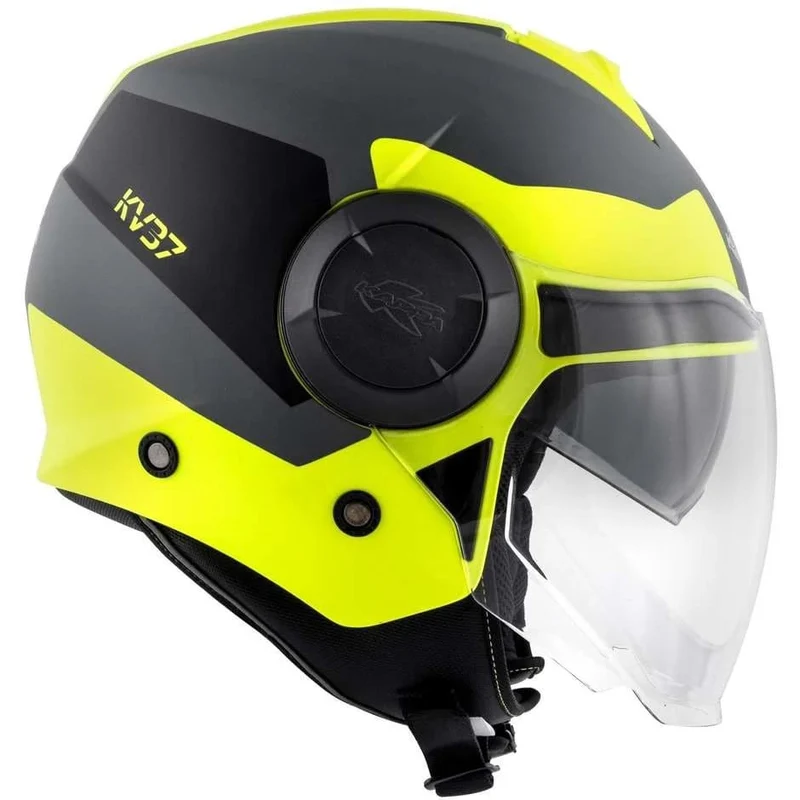 KAPPA KV37 EVO Motocicleta Jet Casco Titanio Mate Negro Amarillo
