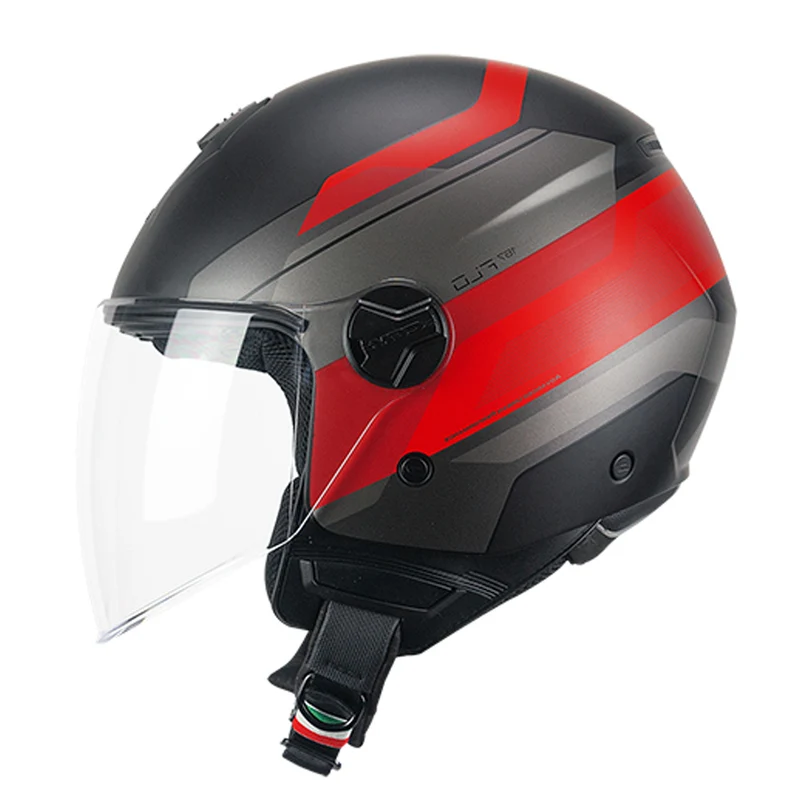 CGM 167K FLO CITY Cara Abierta Jet Casco Negro Rojo Mate Largo