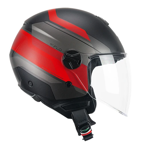 CGM 167K FLO CITY Cara Abierta Jet Casco Negro Rojo Mate Largo