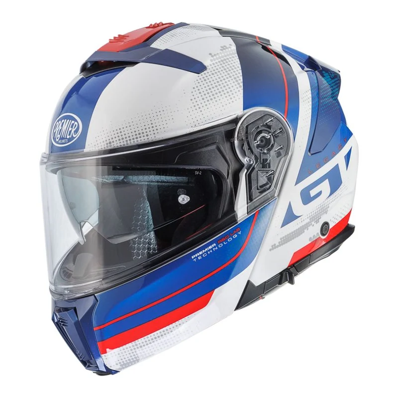 PREMIER LEGACY GT SE 13 CASCO MODULAR DE MOTO BLANCO AZUL ROJO