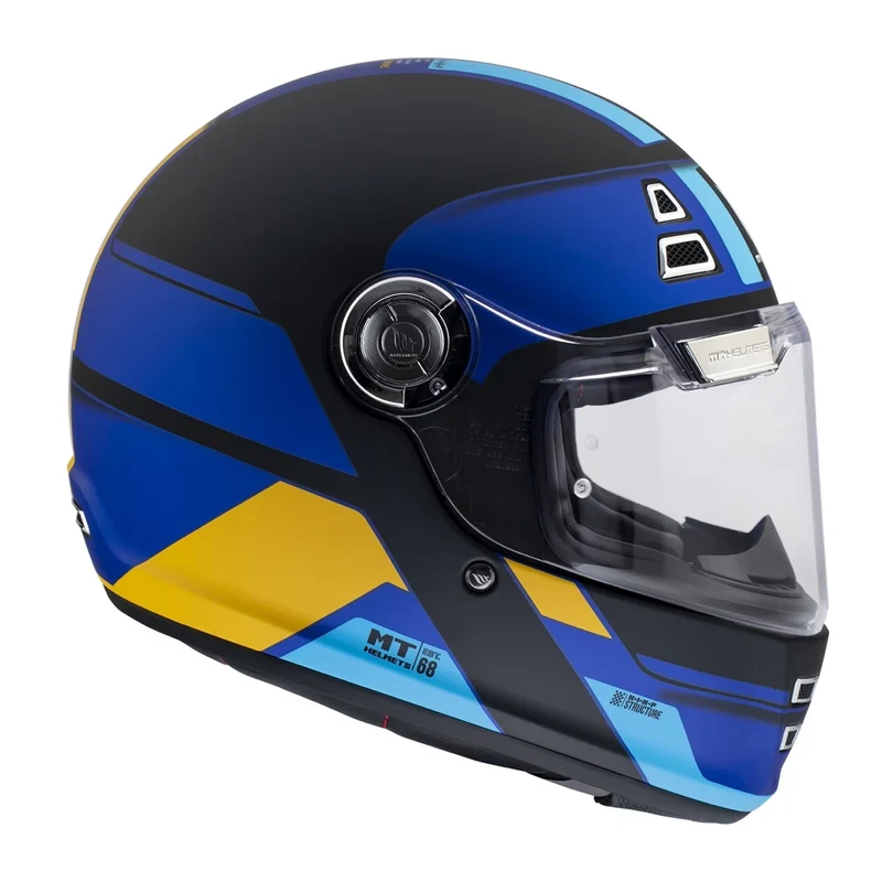 MT JARAMA 68TH INTEGRAL CASCO DE MOTO C7 NEGRO MATE AZUL DORADO