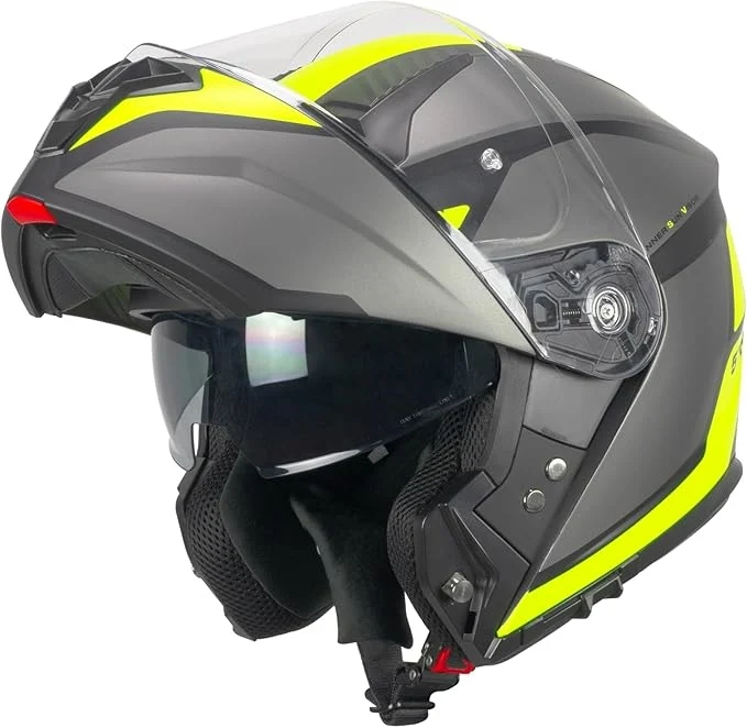 SKA-P 5THG Falcon Casco Modular Deportivo Negro Fluorescente Amarillo Mate