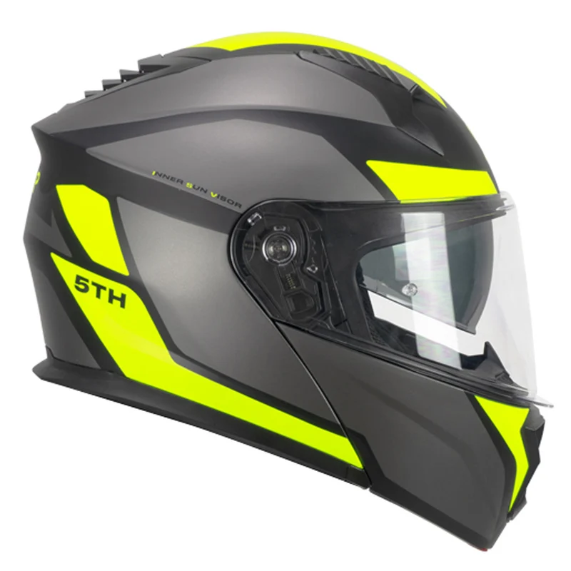 SKA-P 5THG Falcon Casco Modular Deportivo Negro Fluorescente Amarillo Mate
