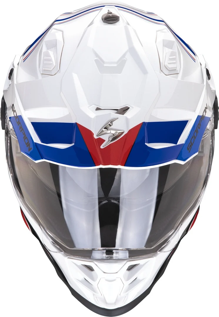 SCORPION ADF 9000 AIR DESERT Aventura Moto Casco Blanco Azul Rojo